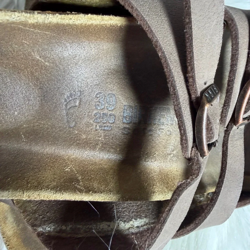 Birkenstock Florida Brown Three Strap Birko-Flor Slide Sandals‎ Size 38 L7 M5